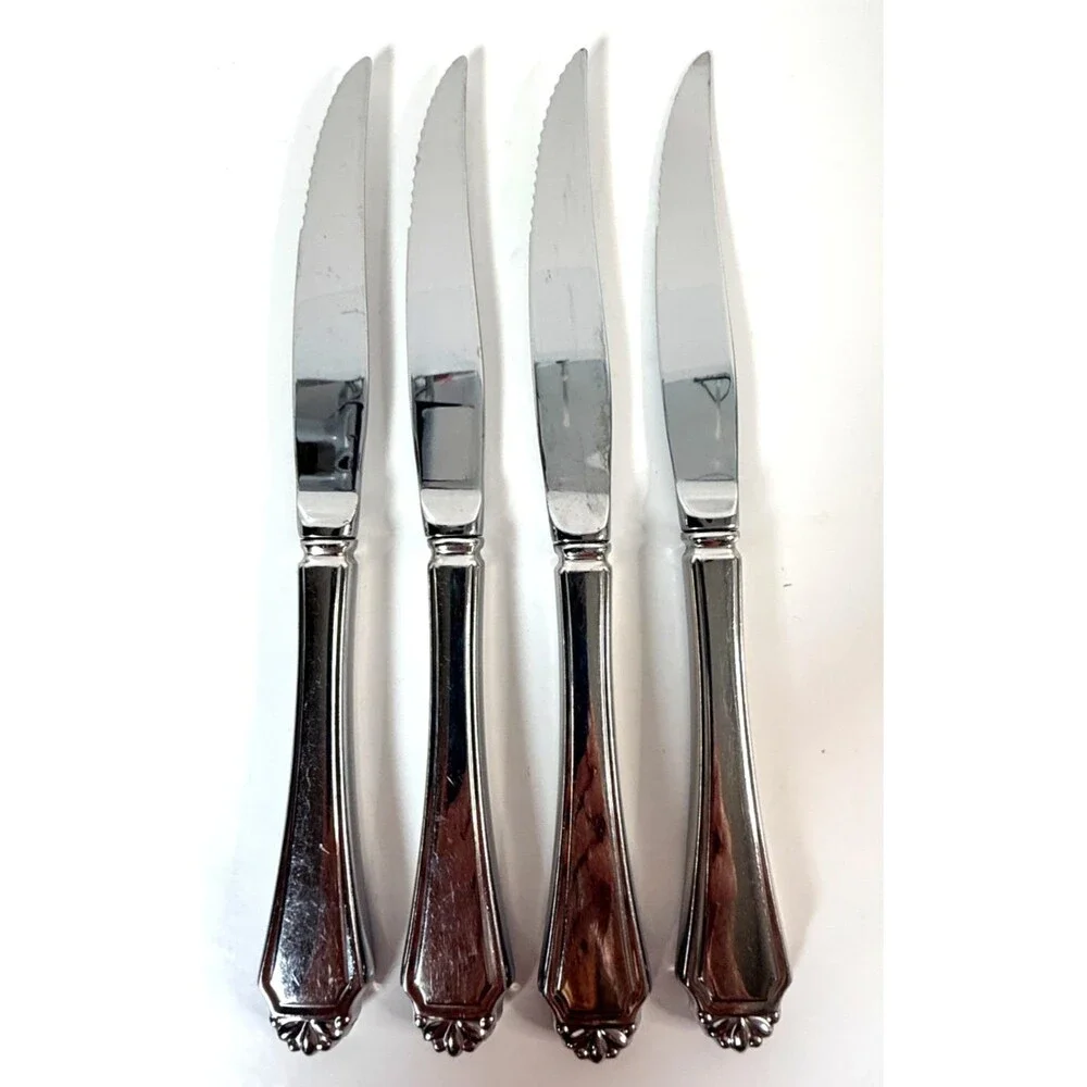 Oneida HENLEY Stainless Steak Knife Set o Heirloom Cube Glossy Flatware - 9 1/4